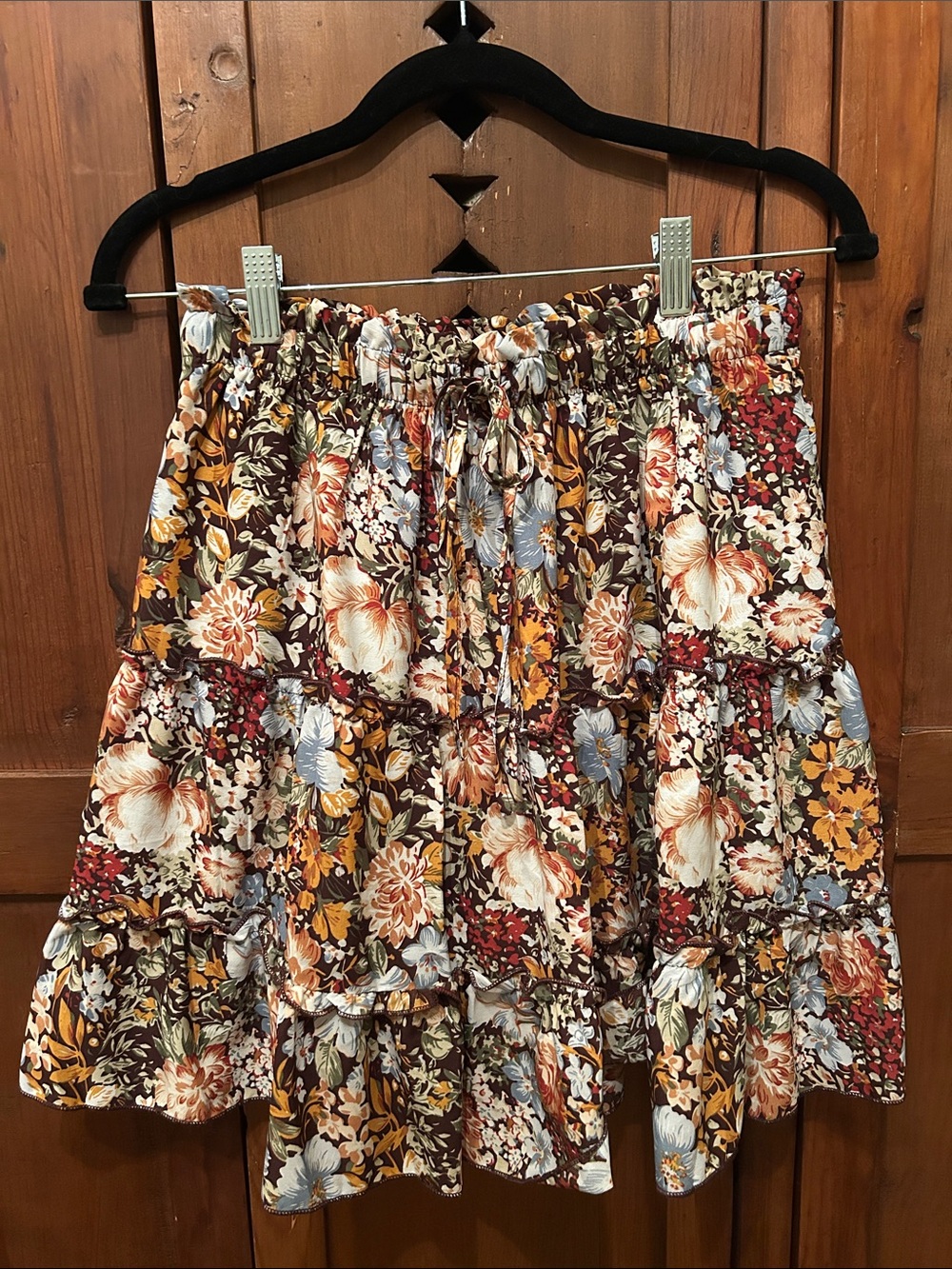 Floral Tiered Mini Skort in Brown and Cream